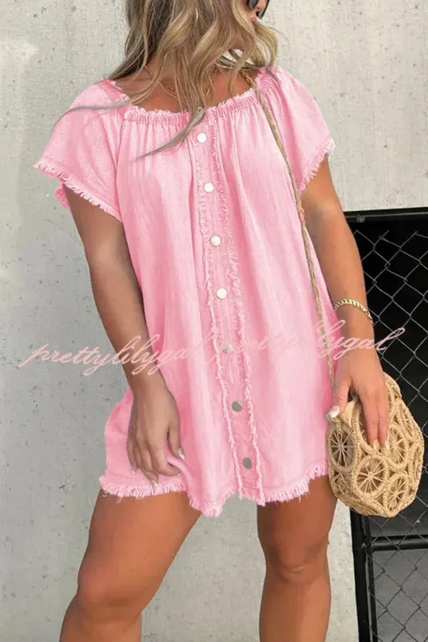 Fashionable Off Shoulder Short-sleeved Loose Denim Mini Dress