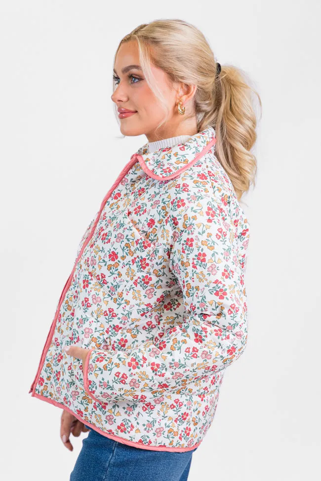 Field Of Florals Ivory and Pink Multi Quilted Floral Jacket