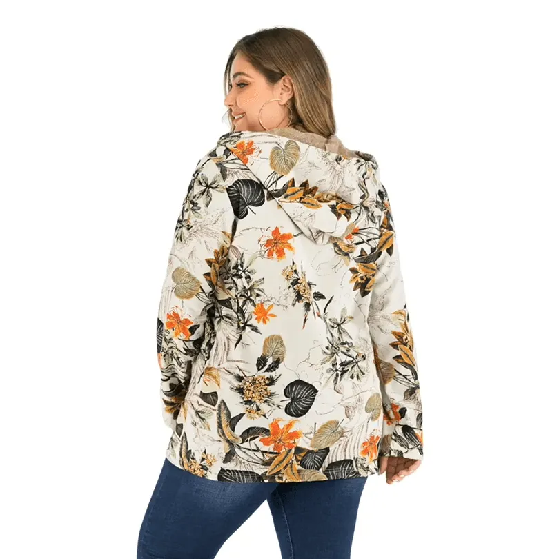 Floral Canvas Style Women's Coat: Bold Print with a fluffy inner lining