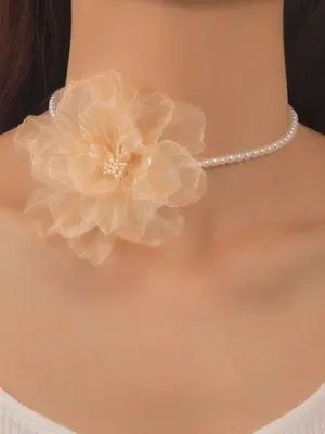 Floral Fancy Flower Choker Pearl Necklace