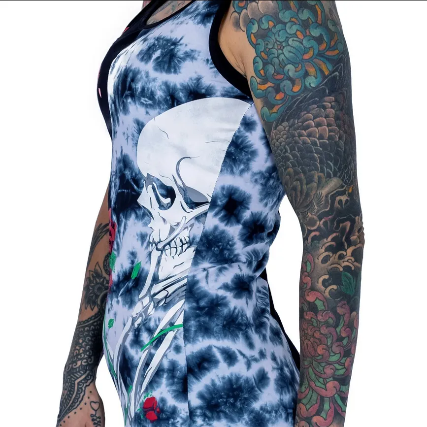 GARDEN SKULL DRESS - BLACK/GREY TIE DYE