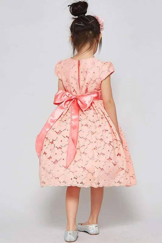 Girls Coral Floral lace Dress