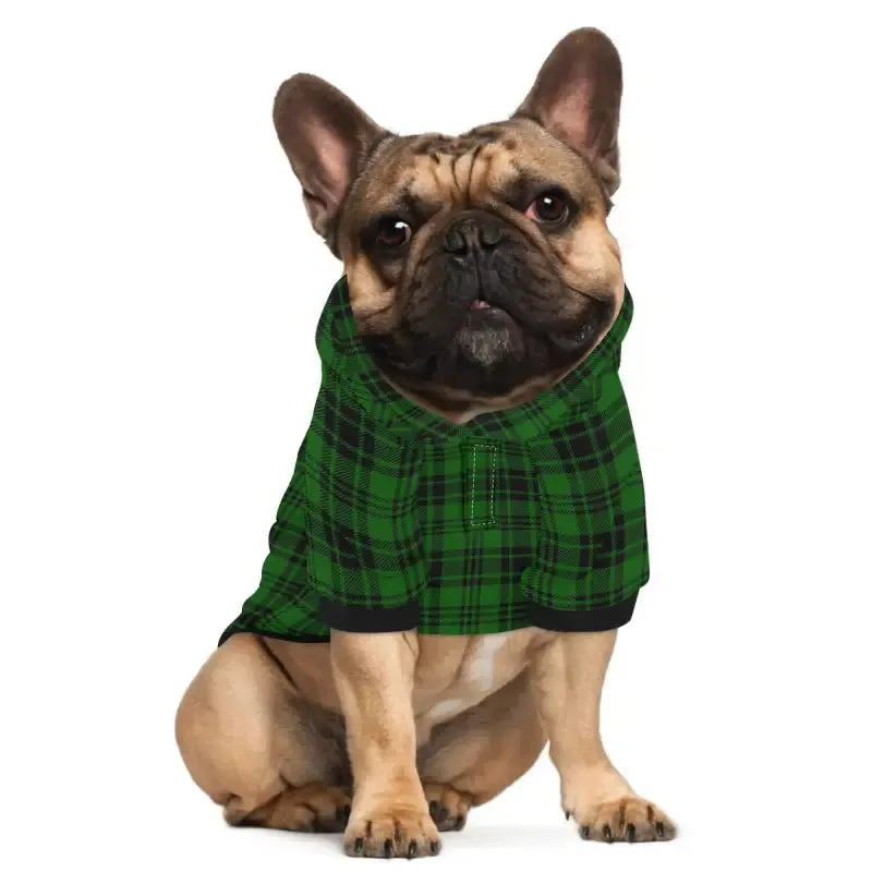 Green and Black Plaid Dog Hoodie for Stylish Pups