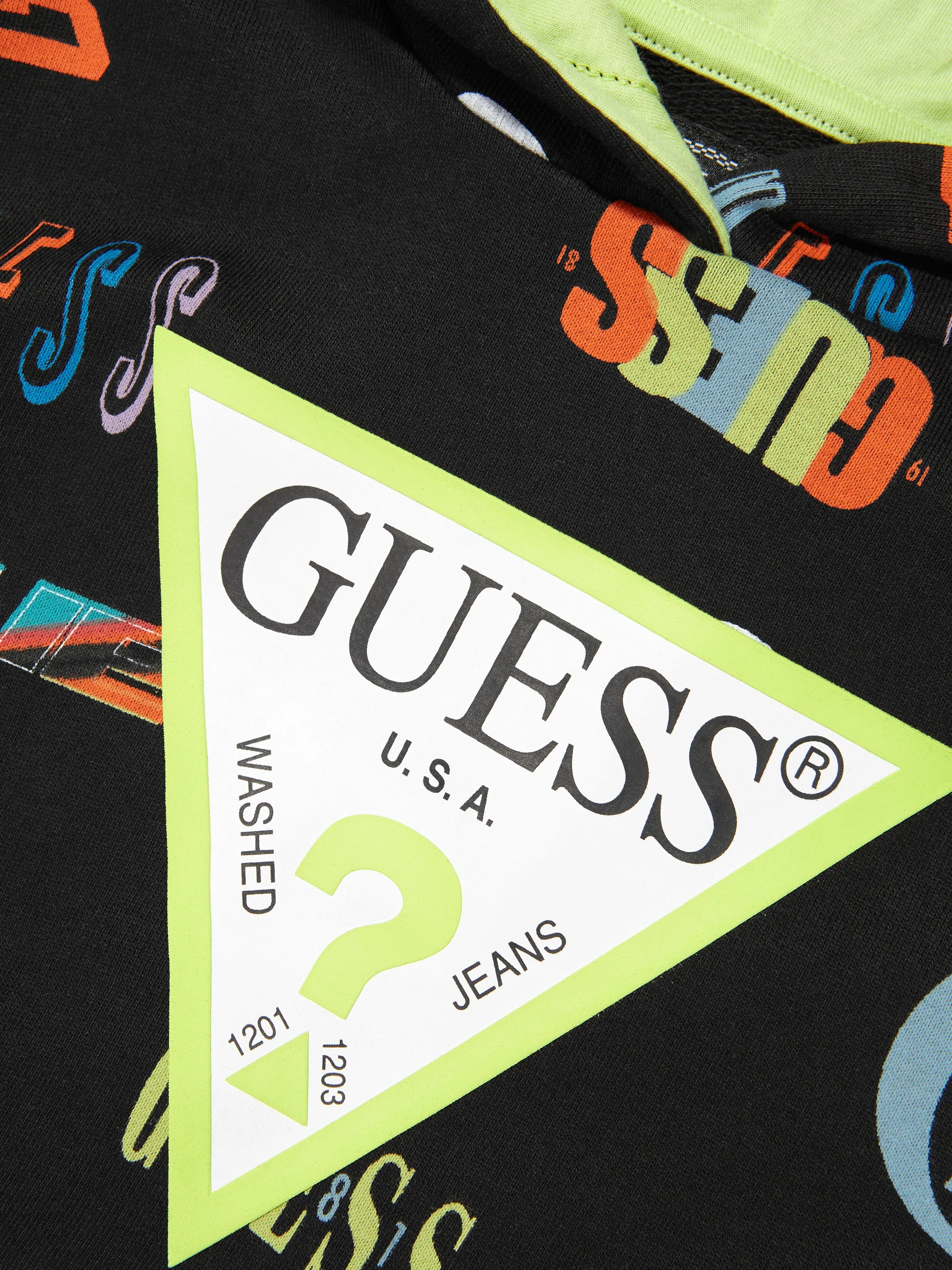 Guess Boys Logo Print Hoodie in Black