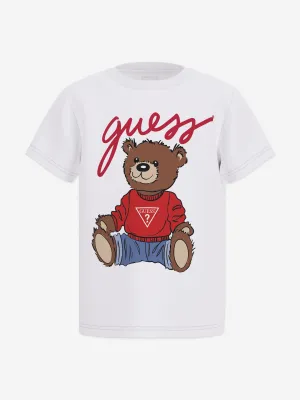 Guess Kids Teddy Bear Logo T-Shirt in White