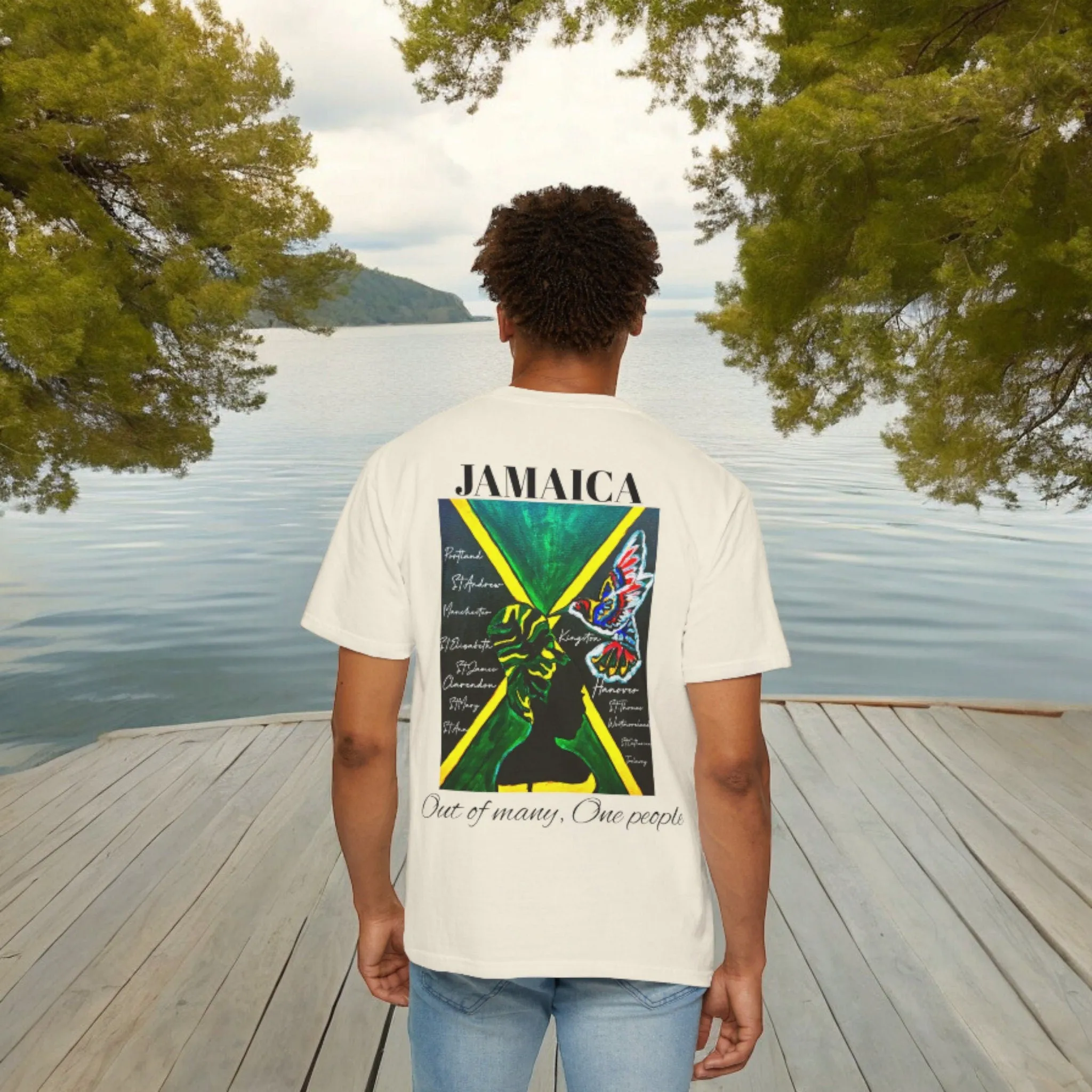 Hand-Drawn Jamaican Flag Tee - Unisex Artisan T-Shirt for Casual Wear