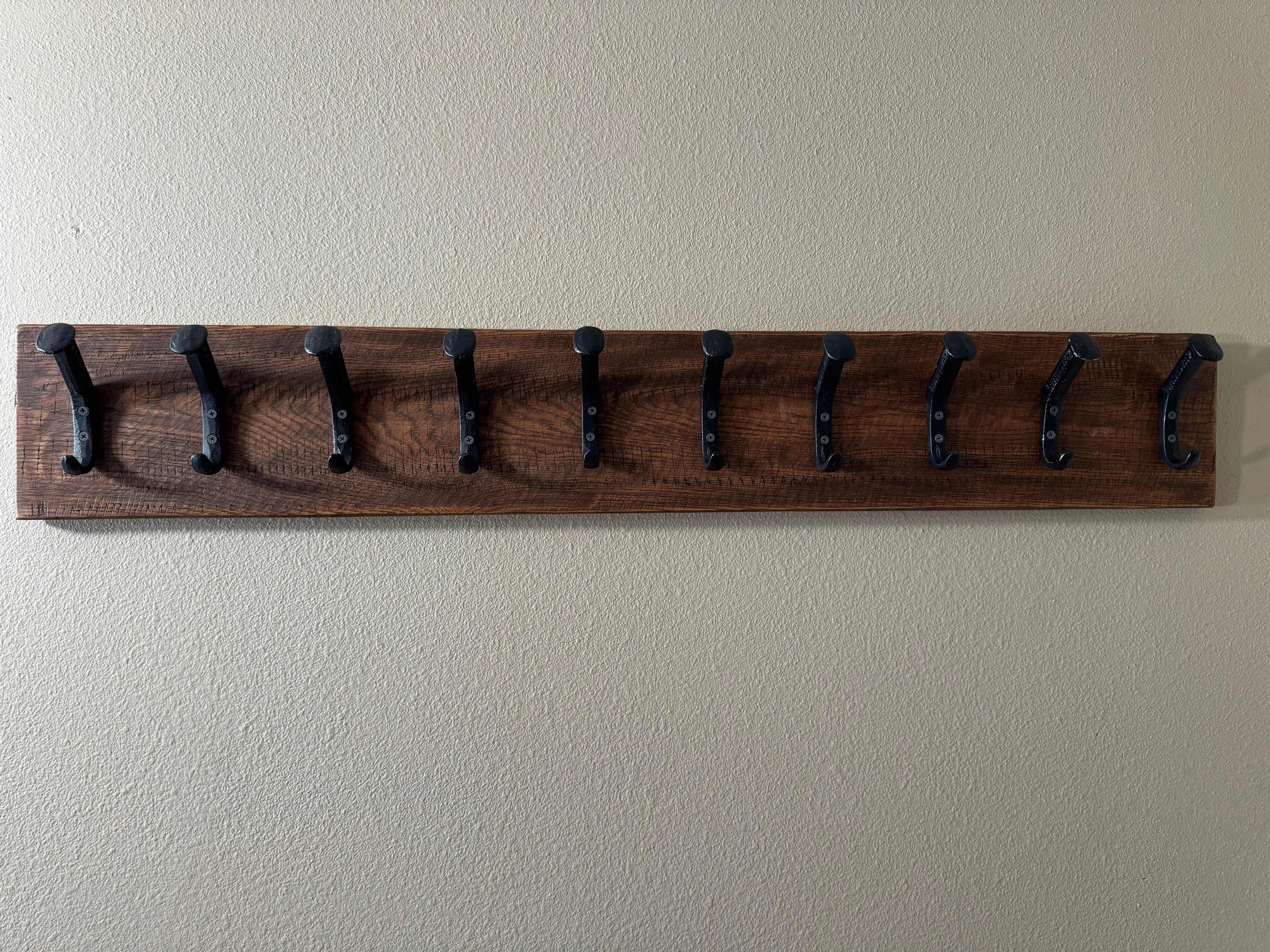 Handcrafted Rustic Farmhouse Wooden Hat Rack - 10 Hooks / 45" Long