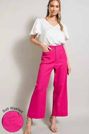 Hot Pink Soft Washed Wide Leg Pants