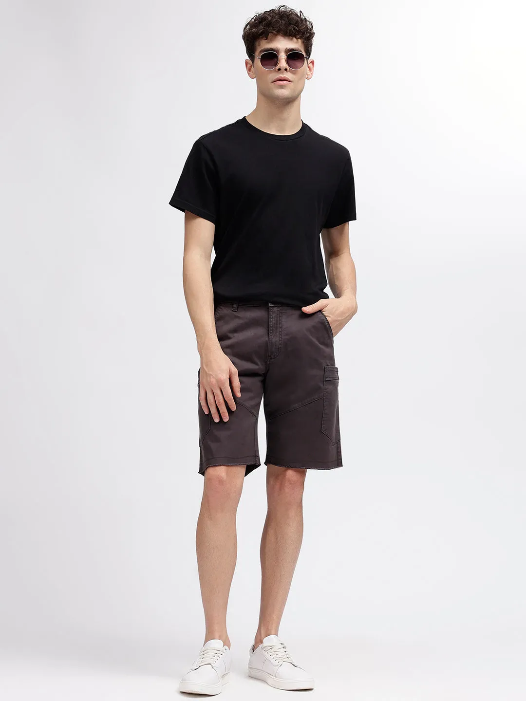 Iconic Men Charcoal Solid Regular Fit Shorts