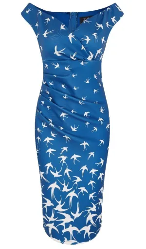 Isabella Off-Shoulder Wiggle Dress Duck Blue & Raising White Swallows