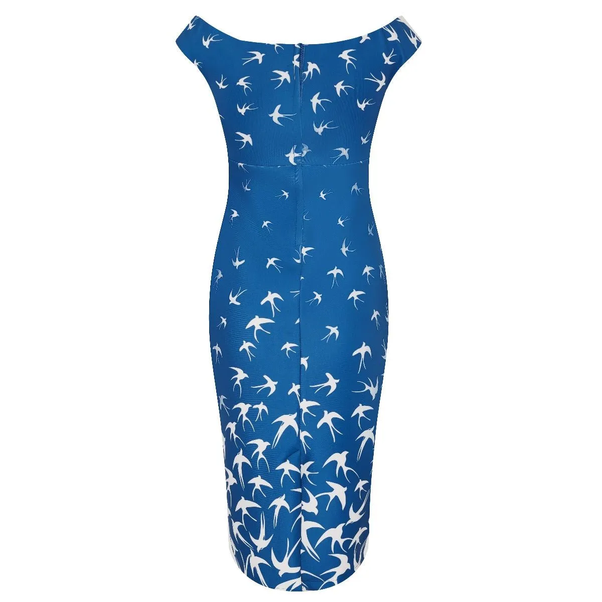 Isabella Off-Shoulder Wiggle Dress Duck Blue & Raising White Swallows