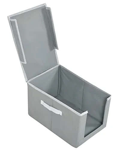 Kuber Industries Non-Woven Foldable Shirt Stacker With Carrying Handle & Lid |Cloth Wardrobe Organizer|Size 38 x 26 x 24 CM|Pack of 2 (Grey, cotton, Rectangular)-HS43KUBMART26883