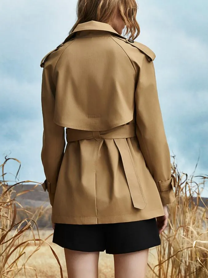 Lapeled Double-breasted Khaki Trench Coat