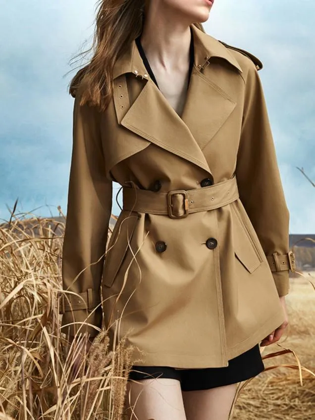 Lapeled Double-breasted Khaki Trench Coat