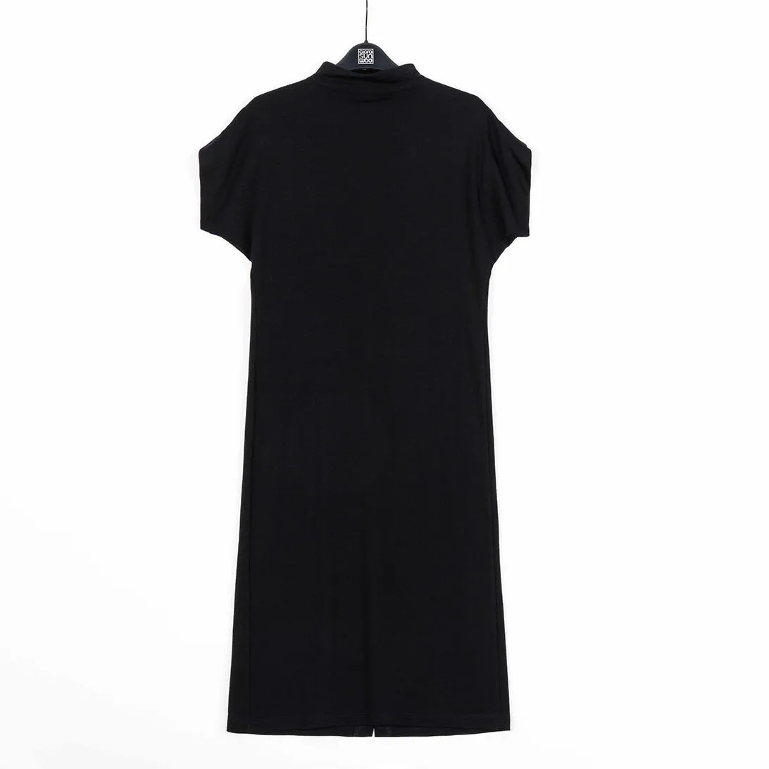 Lightweight Ponte - High Neck Cap Sleeve Midi Dress - Black - Final Sale!