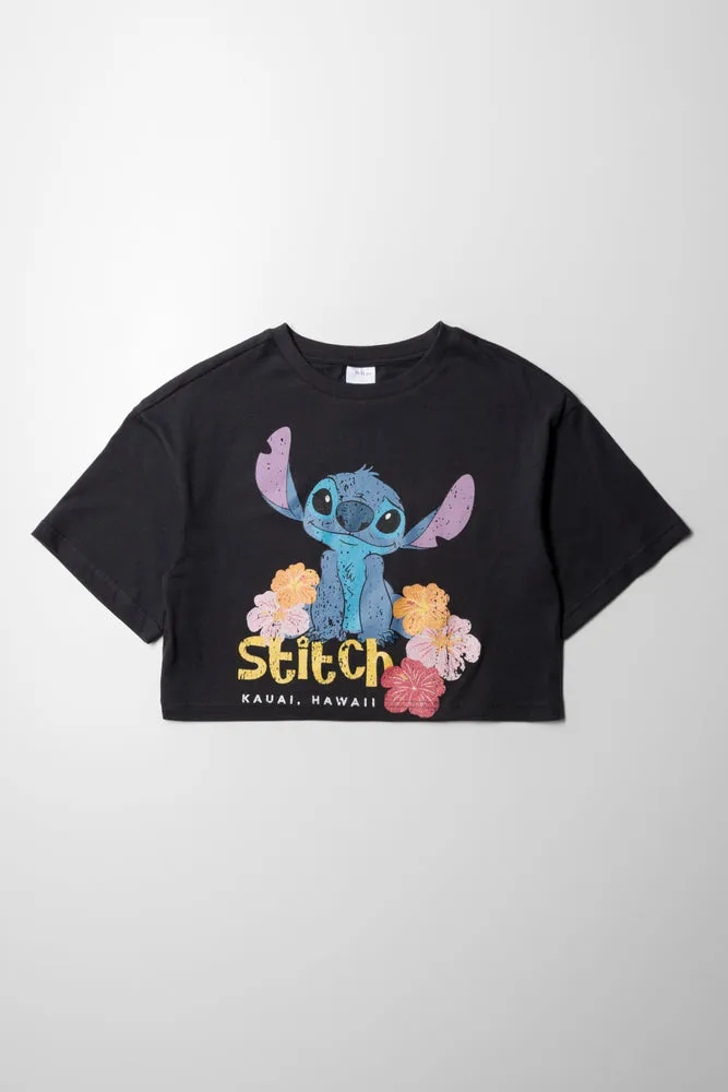 Lilo & Stitch Cropped Boxy Short Sleeve T-Shirt Dark Grey