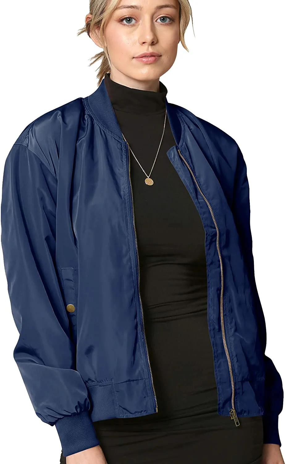 Made By Johnny Women's Classic Lightweight Jacket Multi Pocket Windbreaker Bomber Jacket