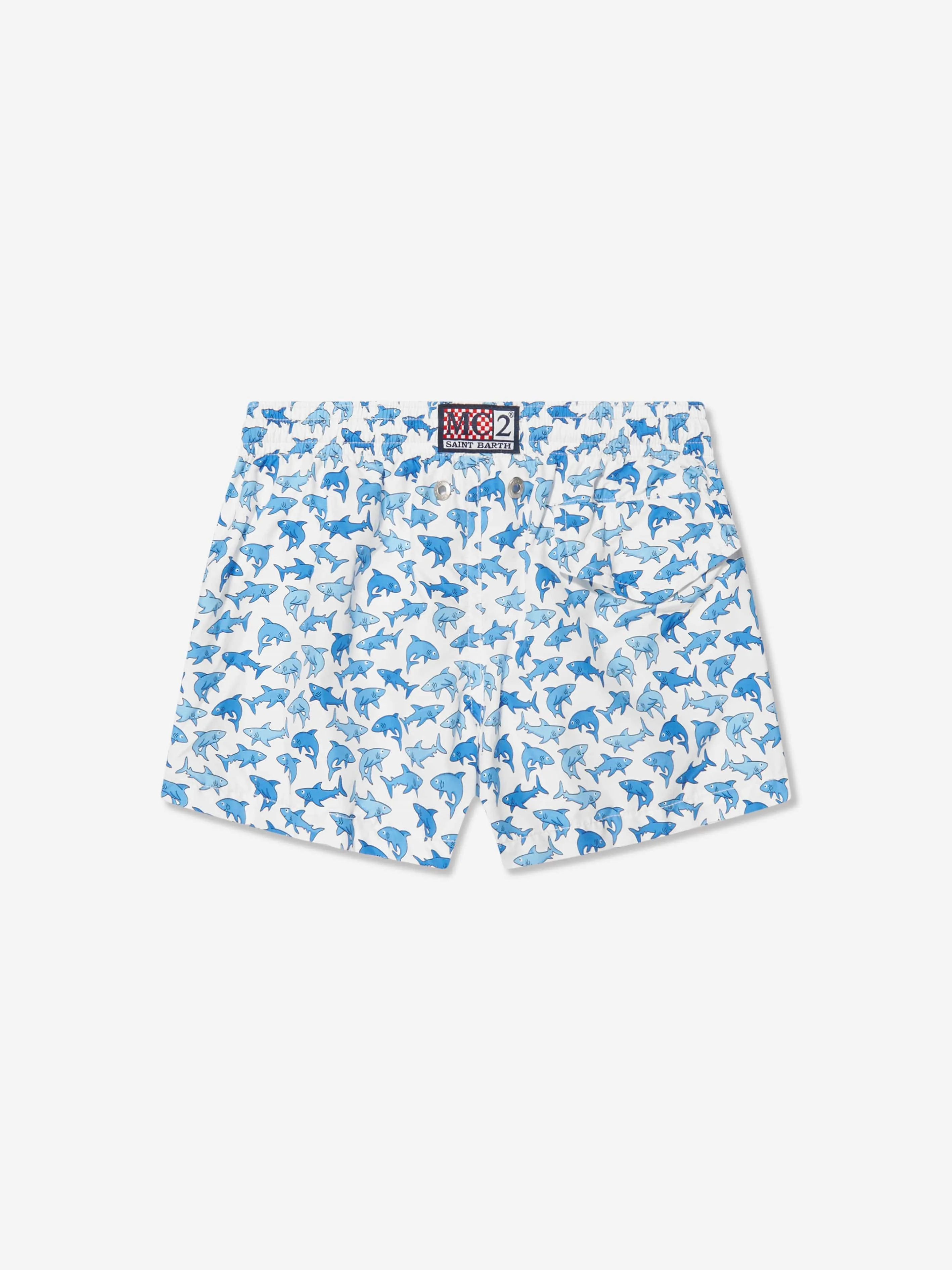 MC2 Saint Barth Boys Shark Trouble Swim Shorts in White