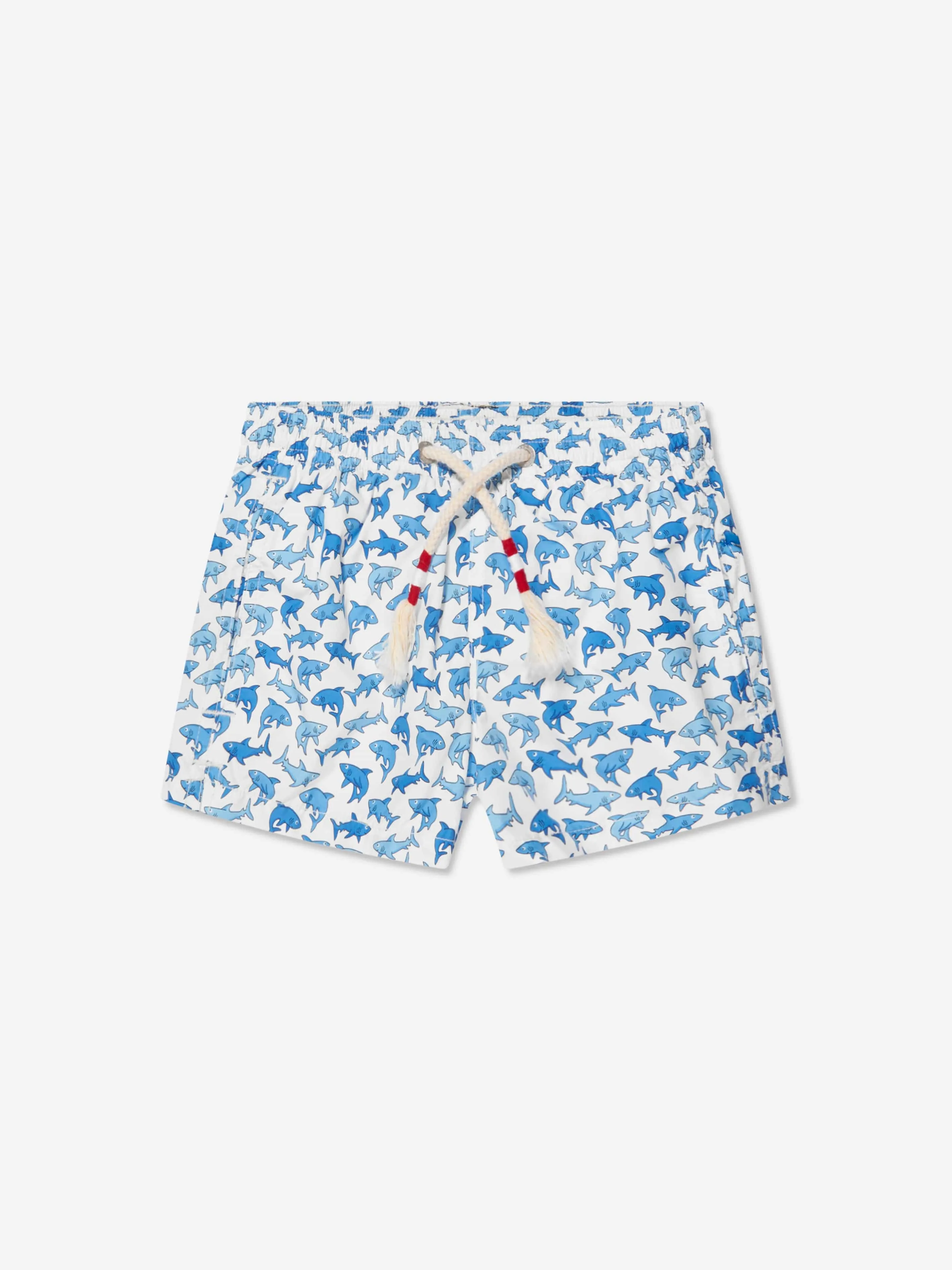 MC2 Saint Barth Boys Shark Trouble Swim Shorts in White