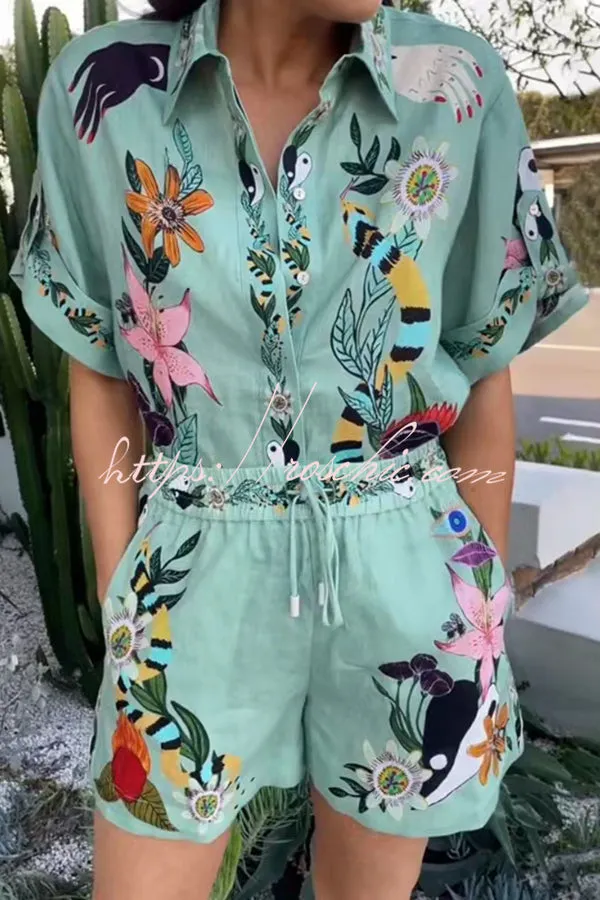 Meagan Unique Printed Pocket Button Shorts Set