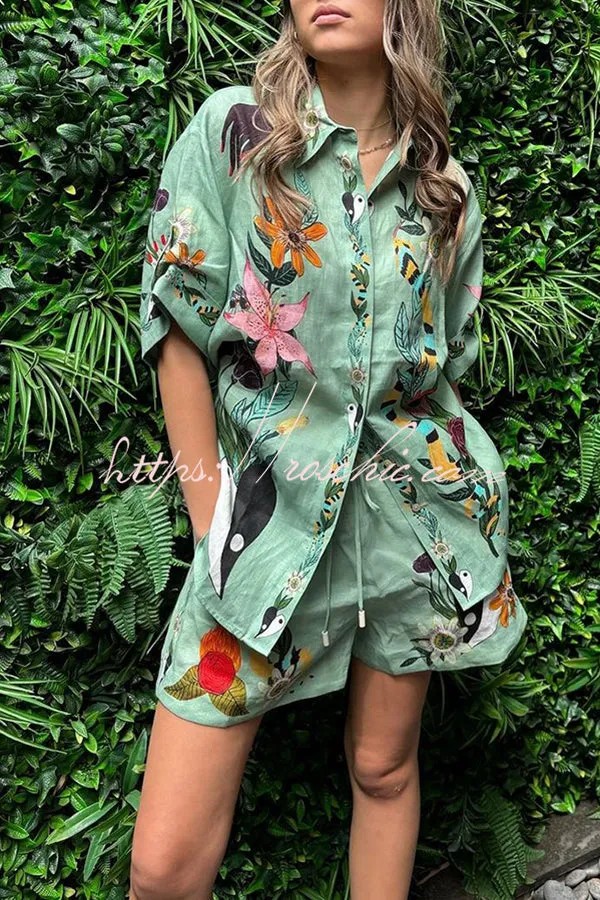 Meagan Unique Printed Pocket Button Shorts Set