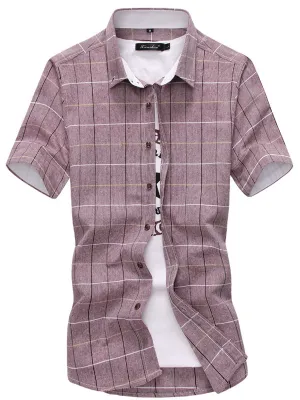 Men Plaid Pattern Relaxing Short Sleeve Shirt - C9258KMS