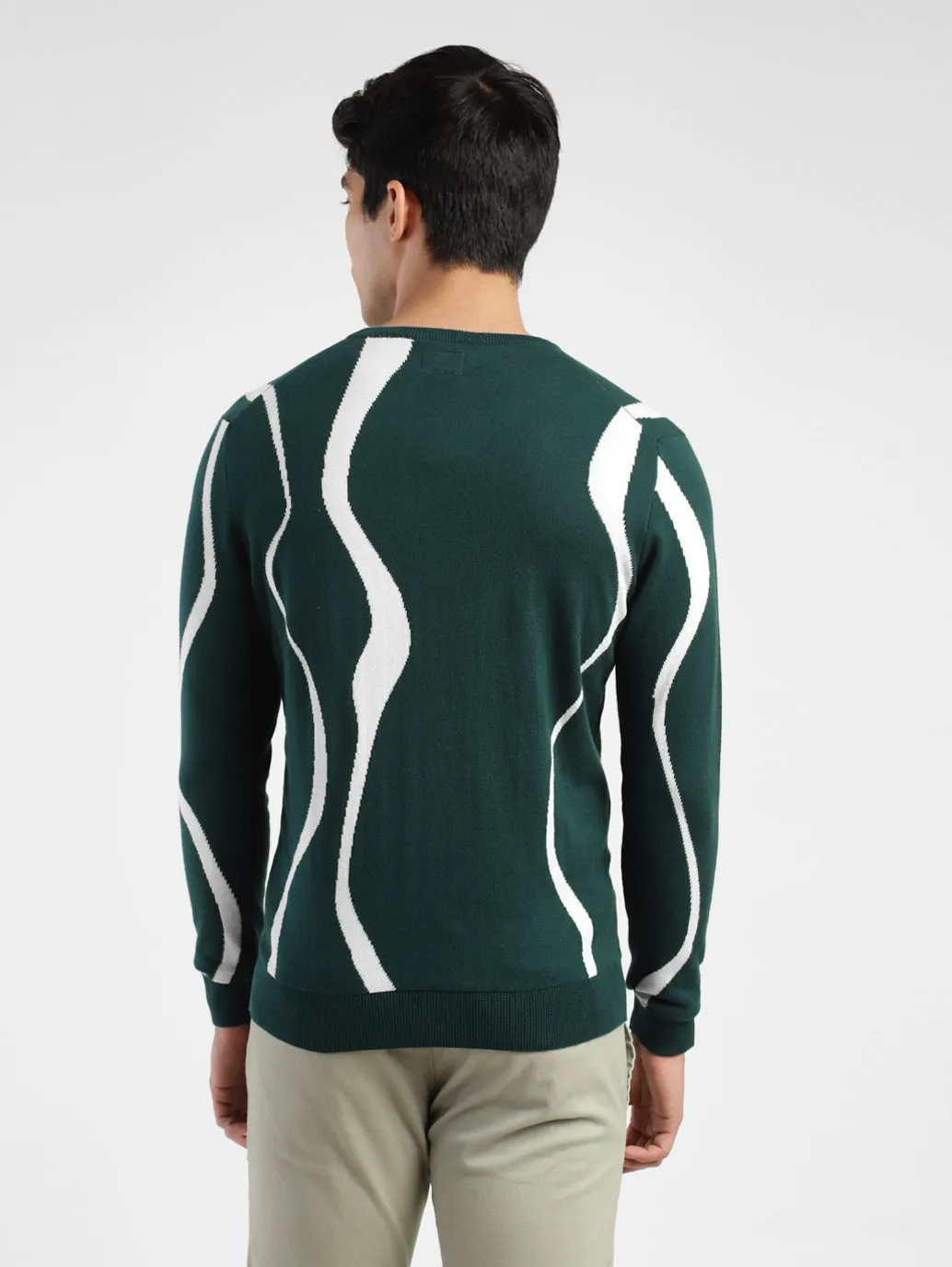 Men's Abstract Print Crew Neck Sweater Green