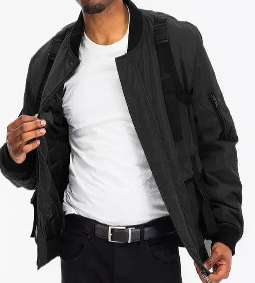 Men's Black Tactical Utility Style Long Sleeve Jacket