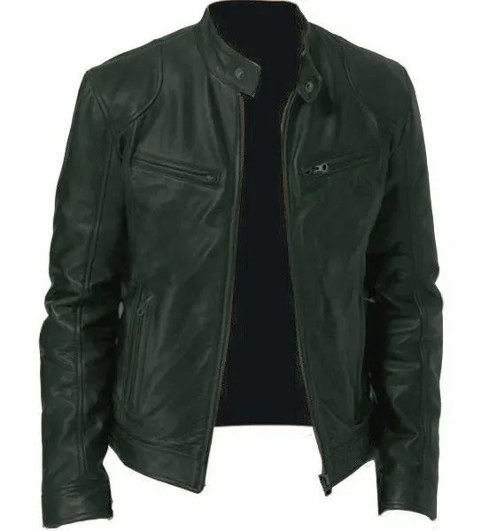 Men's Casual Vegan Leather Jacket with Stand-up Collar | Ideal for Autumn/Winter