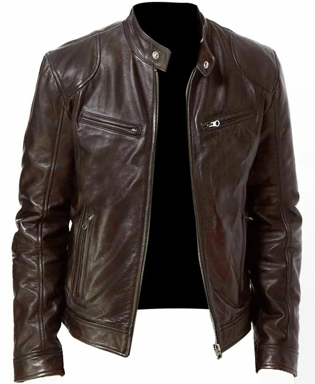 Men's Casual Vegan Leather Jacket with Stand-up Collar | Ideal for Autumn/Winter