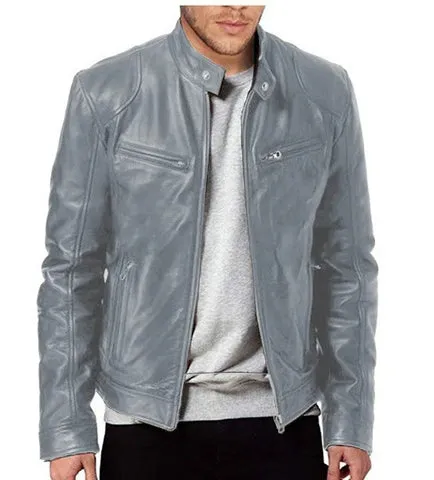 Men's Casual Vegan Leather Jacket with Stand-up Collar | Ideal for Autumn/Winter