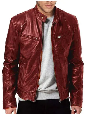 Men's Casual Vegan Leather Jacket with Stand-up Collar | Ideal for Autumn/Winter