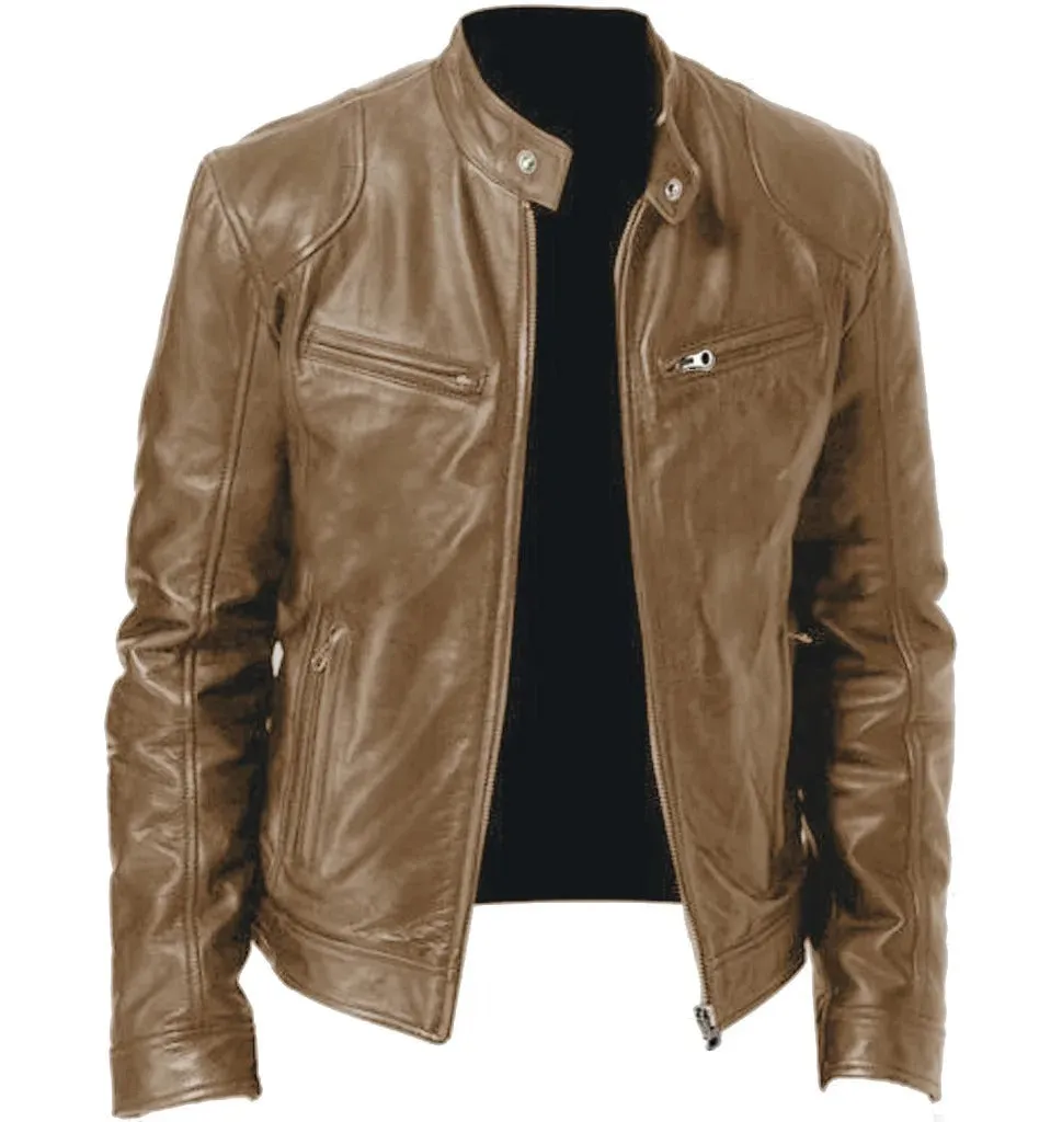 Men's Casual Vegan Leather Jacket with Stand-up Collar | Ideal for Autumn/Winter