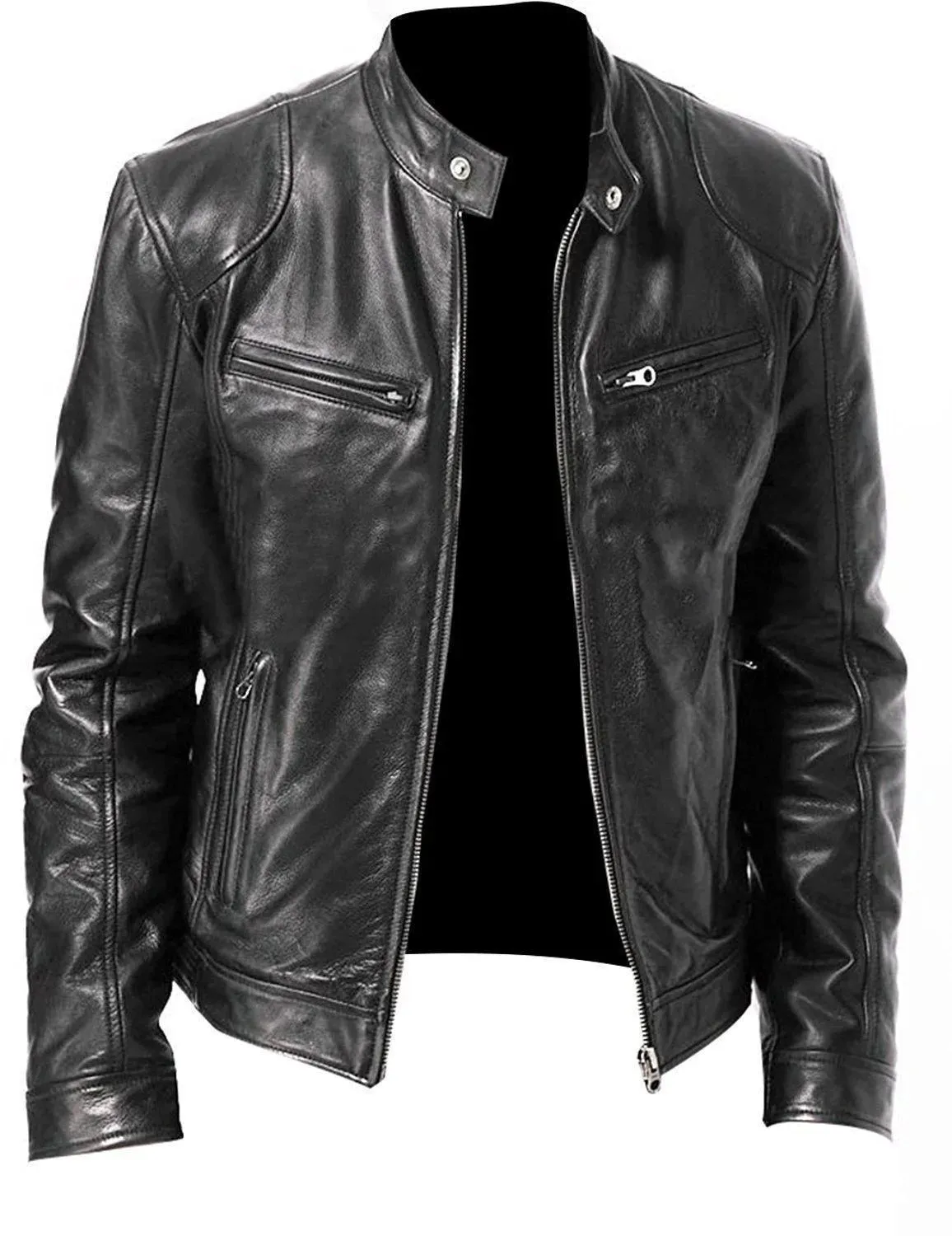 Men's Casual Vegan Leather Jacket with Stand-up Collar | Ideal for Autumn/Winter