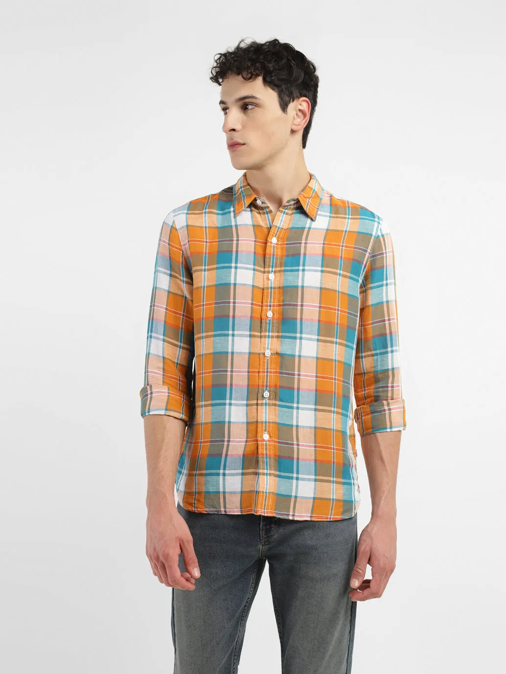 Men's Chekered Slim Fit Linen Shirts