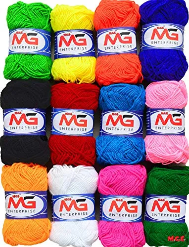 M.G Enterprises 12 pc v2 Combo Wool Ball. Hand Knitting Art Craft Soft Fingering Crochet Hook Yarn, Needle Knitting Thread Dyed.