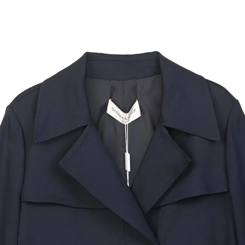 Navy Blue Double Breasted Long Trench Coats