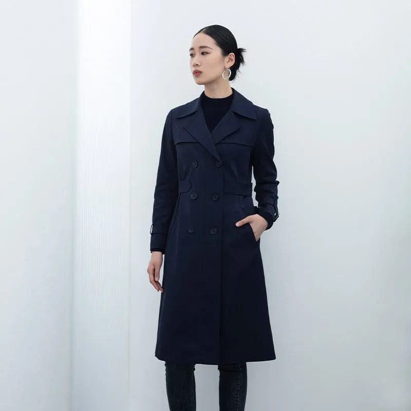 Navy Blue Double Breasted Long Trench Coats