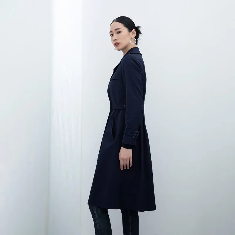 Navy Blue Double Breasted Long Trench Coats