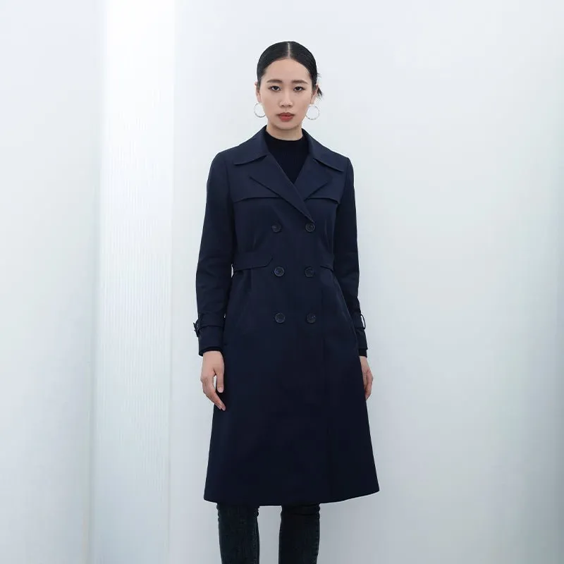 Navy Blue Double Breasted Long Trench Coats