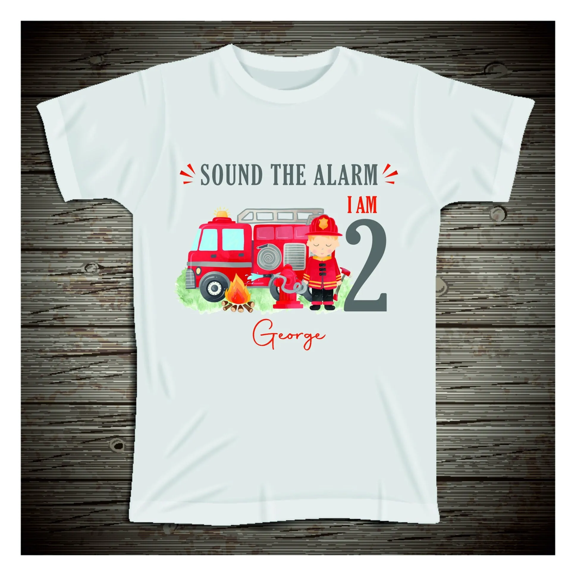 Personalised Fire Engine 1st or 2nd Birthday T-shirt Little Boy - One/Two Today - Fire Engine Birthday theme