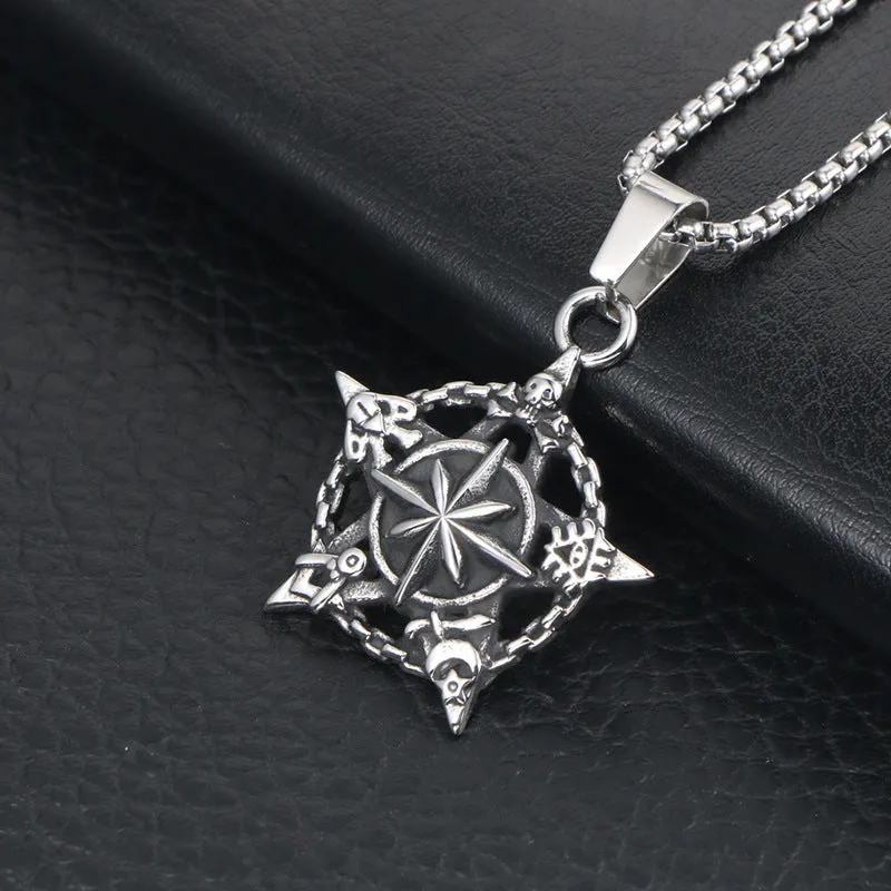 Personalized Titanium Steel Retro Star Flower Necklace for Men - Fashionable Sweater Pendant