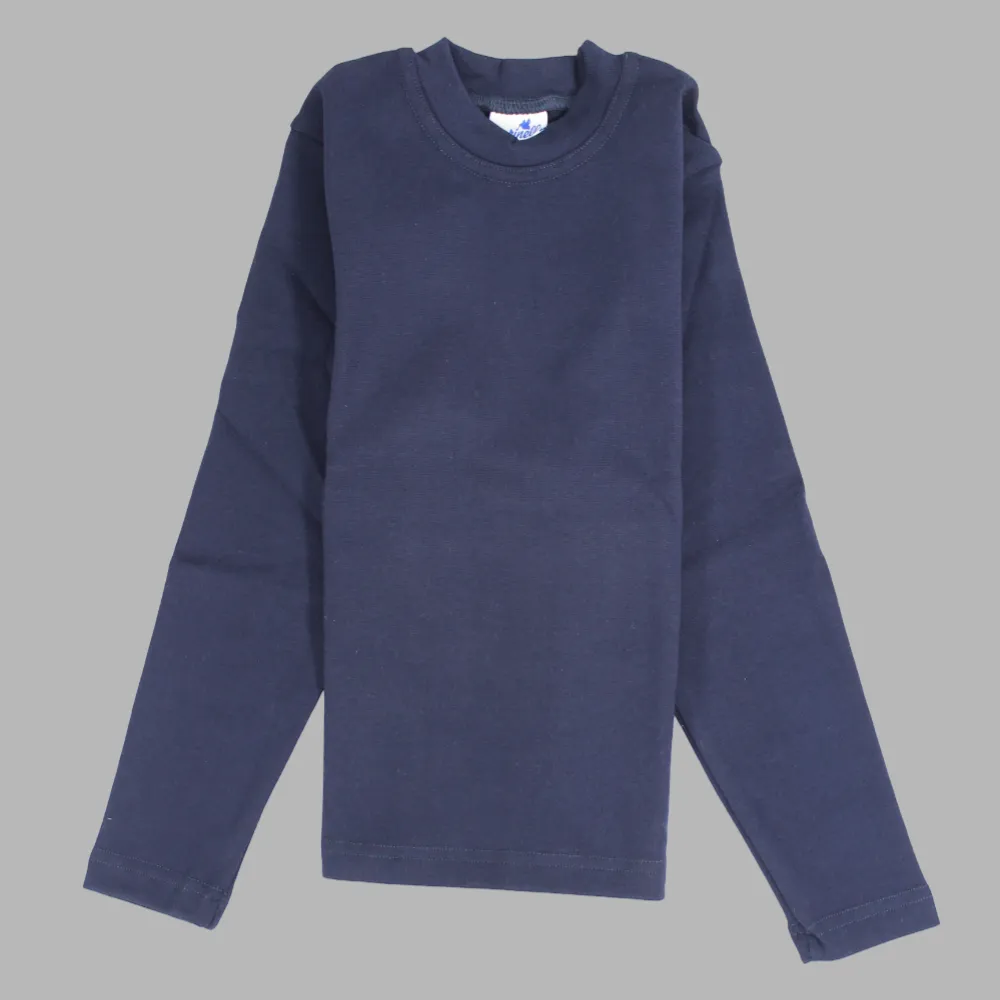 Plain Long-Sleeved Half-Collar T-Shirt