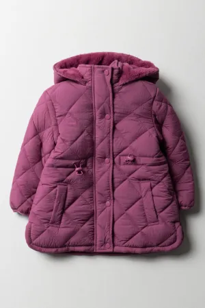 Quilted Hooded Jacket Purple