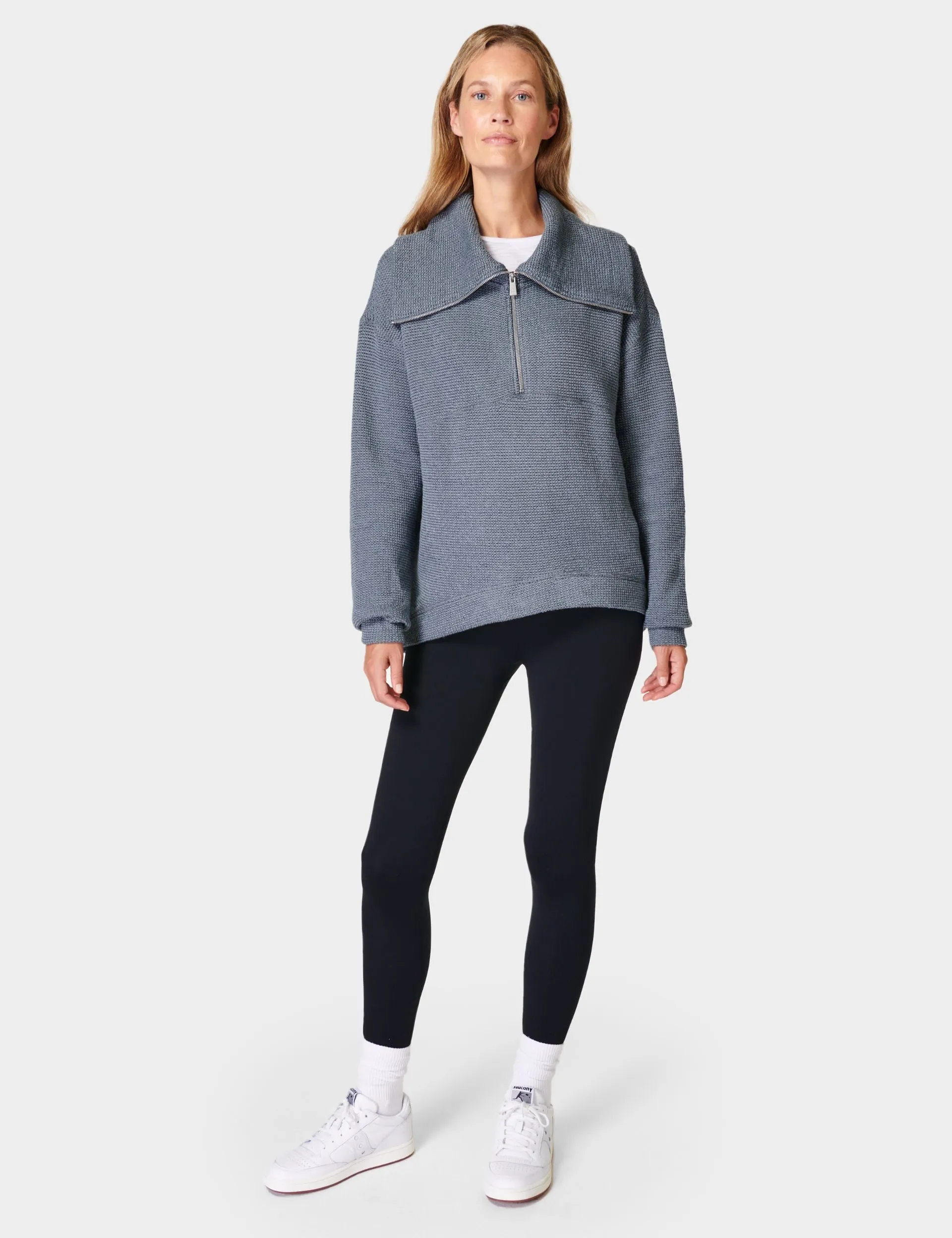 Restful Boucle Half Zip Sweatshirt - Steel Blue