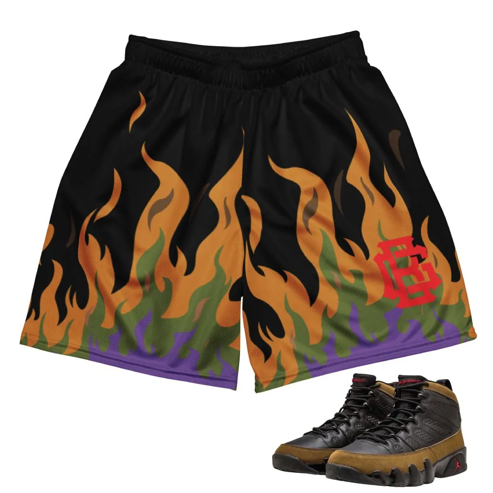 Retro 9 Olive Flame Shorts