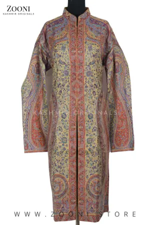 Royal - Limited Edition Stitched Kaani Woven Women's Luxury Coat - Mustard and Burnt Orange