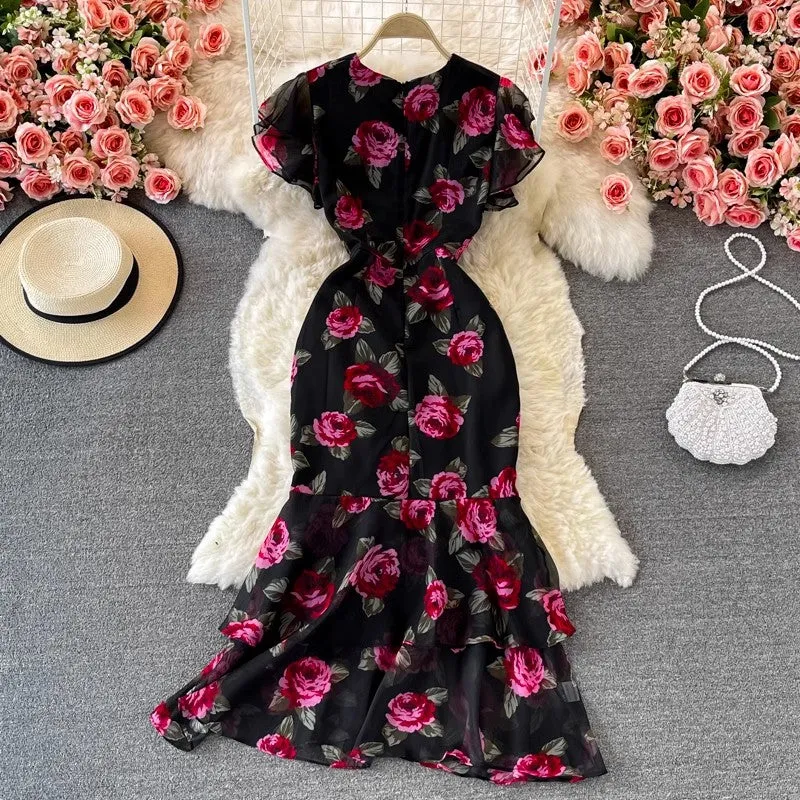 ruffled elegant V-neck chiffon dress fashionable dress       S4101