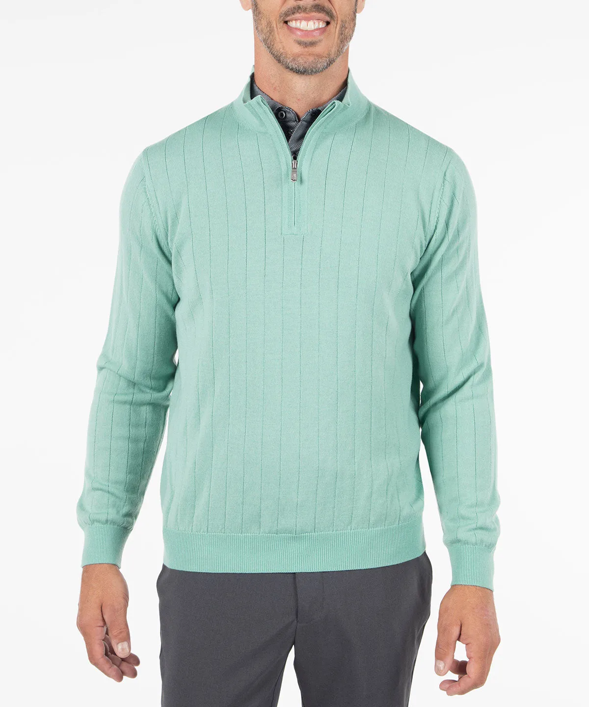 Signature Merino Lined Quarter-Zip Mock Neck Wind Sweater