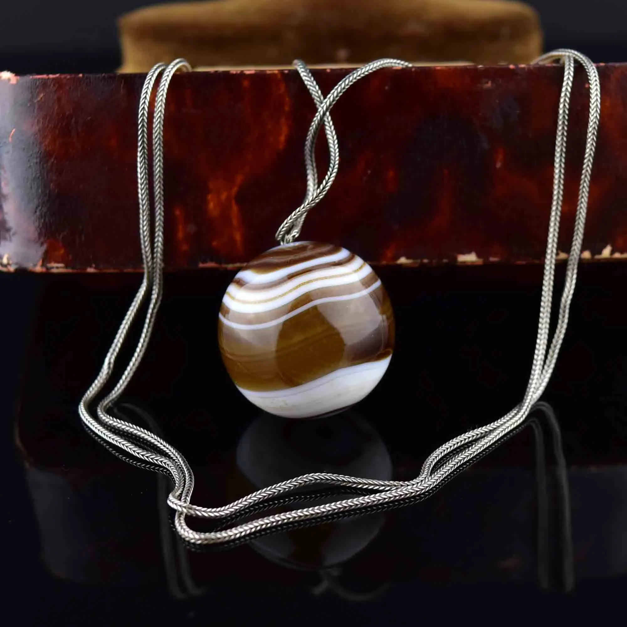 Silver Scottish Banded Agate Orb Pendant Necklace